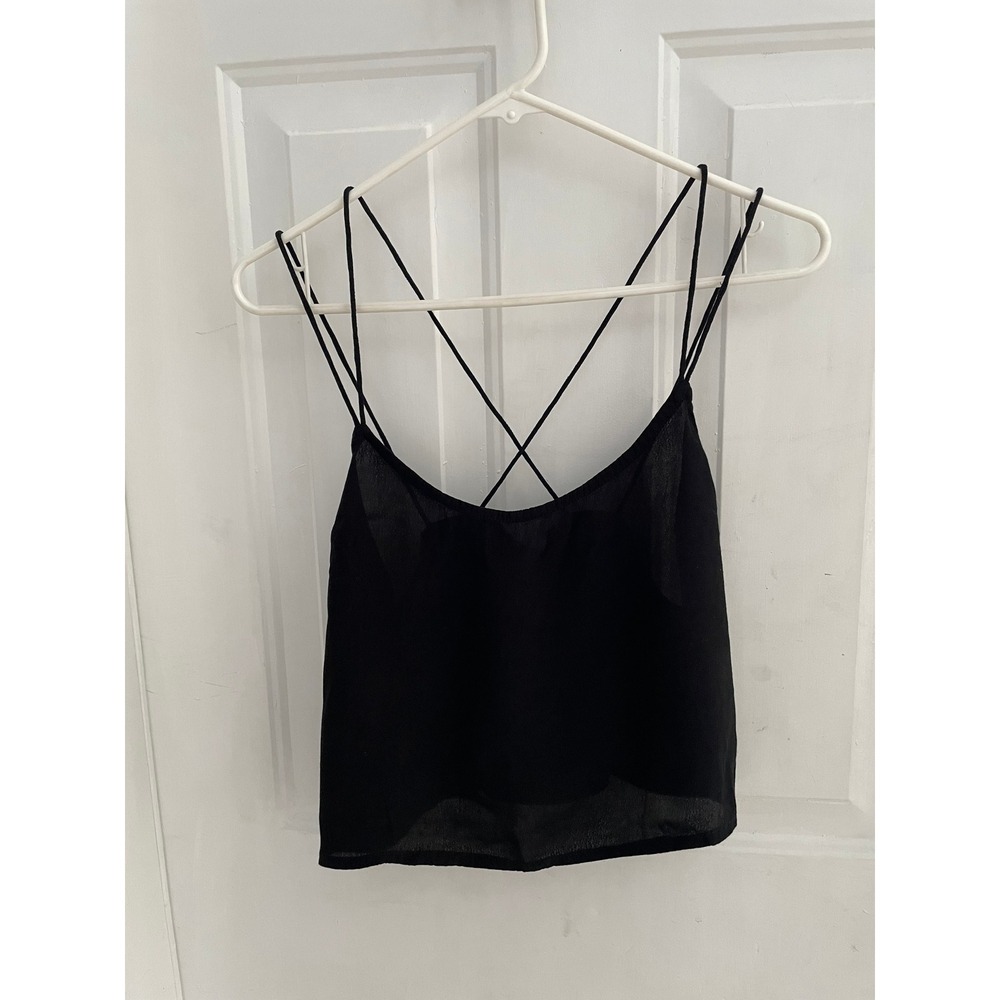 Matel Black Strappy Criss Cross Back Sheer Crop‎ Top Camisole Boho Size M